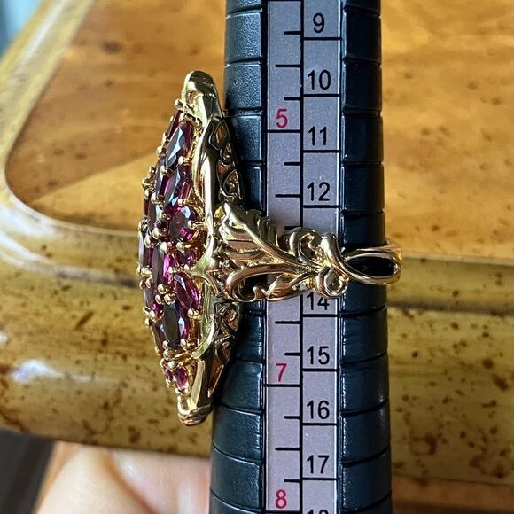 Natural Rhodolite Garnet Sterling Silver Cocktail Ring Size 6 - Picture 7 of 9